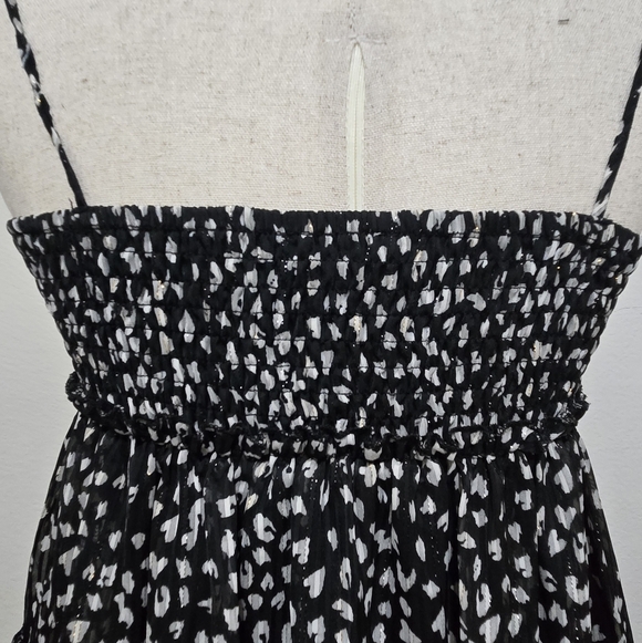 Black And White Leopard Print Tiered Dress Sleeveless Metallic Threading Medium - Picture 7 of 16